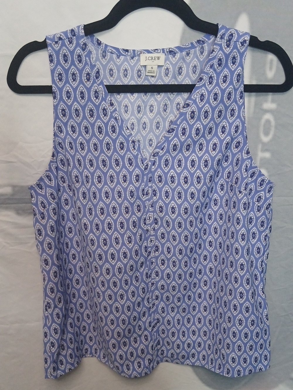 J. Crew Blue Printed Sleeveless V-Neck Camisole